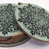 Coasters set - Wheel of Flowers - Cactus green - bronze finish - close-up