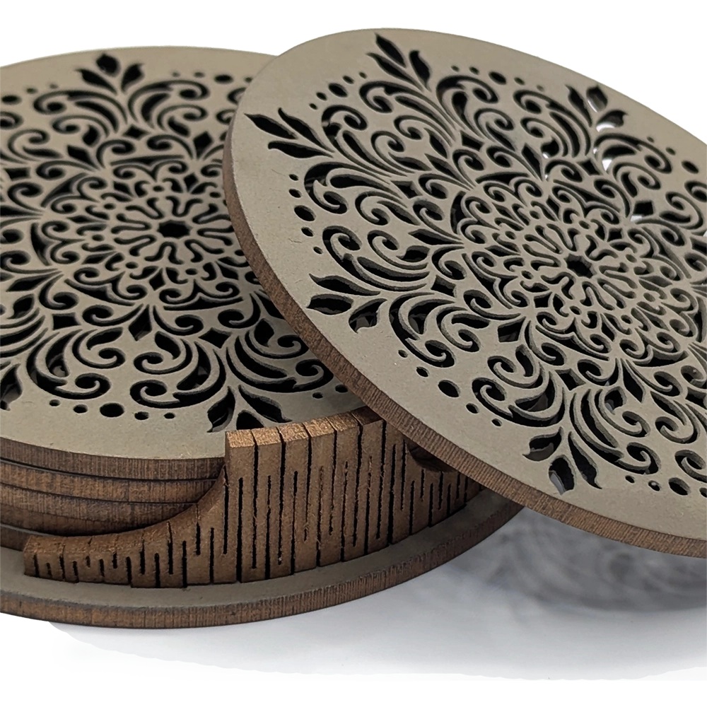 Coasters set - Wheel of Flowers - Chocolate copper finish - close-up Coasters set - Wheel of Flowers - Chocolate copper finish - close-up