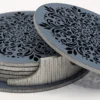 Coasters set - Wheel of Flowers - Ocean blue Silver finish - close-up
