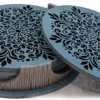 Coasters set - Wheel of Flowers - Sky blue Silver finish - close-up