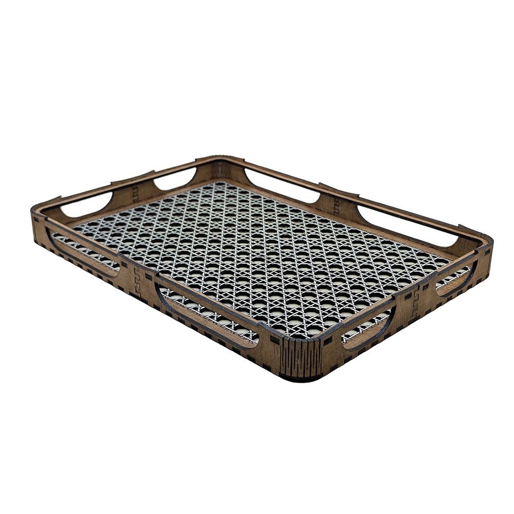 Cane weave style wooden tray