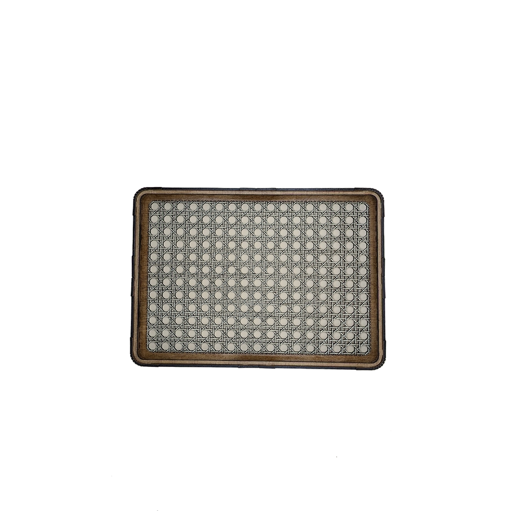 Cane weave style wooden tray